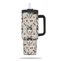 Thumbnail for Cute Siberian Husky Tumbler 40oz With Handle, Siberian Husky Pattern 40oz Tumbler, Dog Paw Photo Tumbler with Straw, Dog Lover Tumbler, Stainless Steel Tumbler, Insulated Tumbler 02