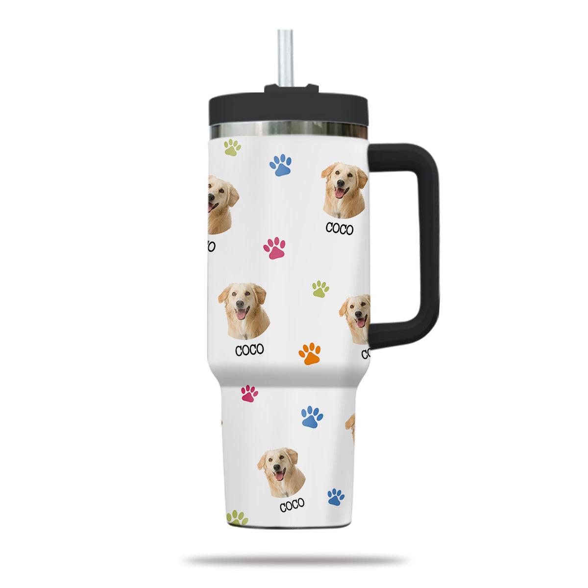 Custom Pet Photo Tumbler 40oz With Handle, Just A Girl Who Loves Dogs: Personalized Cute Dog Gifts for Dog Mom, Pets, Paw Prints , Puppies Tumbler with Straw, Dog Lover Tumbler, Favorite Pet Tumbler, Stainless Steel Tumbler, Insulated Tumbler 09