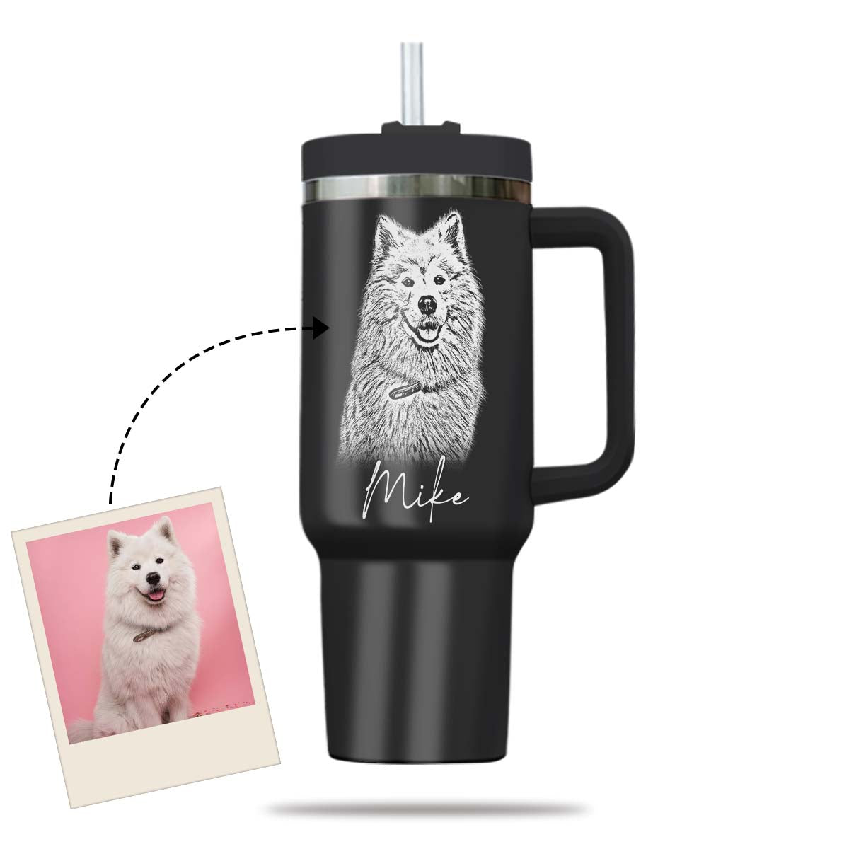 Custom Pet Photo Tumbler 40oz With Handle, Dog Photo Tumbler, Puppies Tumbler with Straw, Dog Lover Tumbler, Favorite Pet Tumbler, Stainless Steel Tumbler, Insulated Tumbler, Pet Photo Gift with Custom Pet Image 06