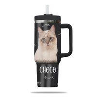 Thumbnail for Custom Pet Photo Tumbler 40oz With Handle, Watercolor Pet Portrait From Photo Tumbler,  Personalized Cat Face Photo Tumbler with Straw, Cat Lover Tumbler, Stainless Steel Tumbler, Insulated Tumbler 16