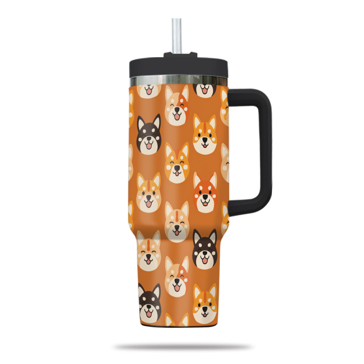 Cute Shiba Tumbler 40oz With Handle, Shiba Pattern 40oz Tumbler, Dog Paw Photo Tumbler with Straw, Dog Lover Tumbler, Stainless Steel Tumbler, Insulated Tumbler 02