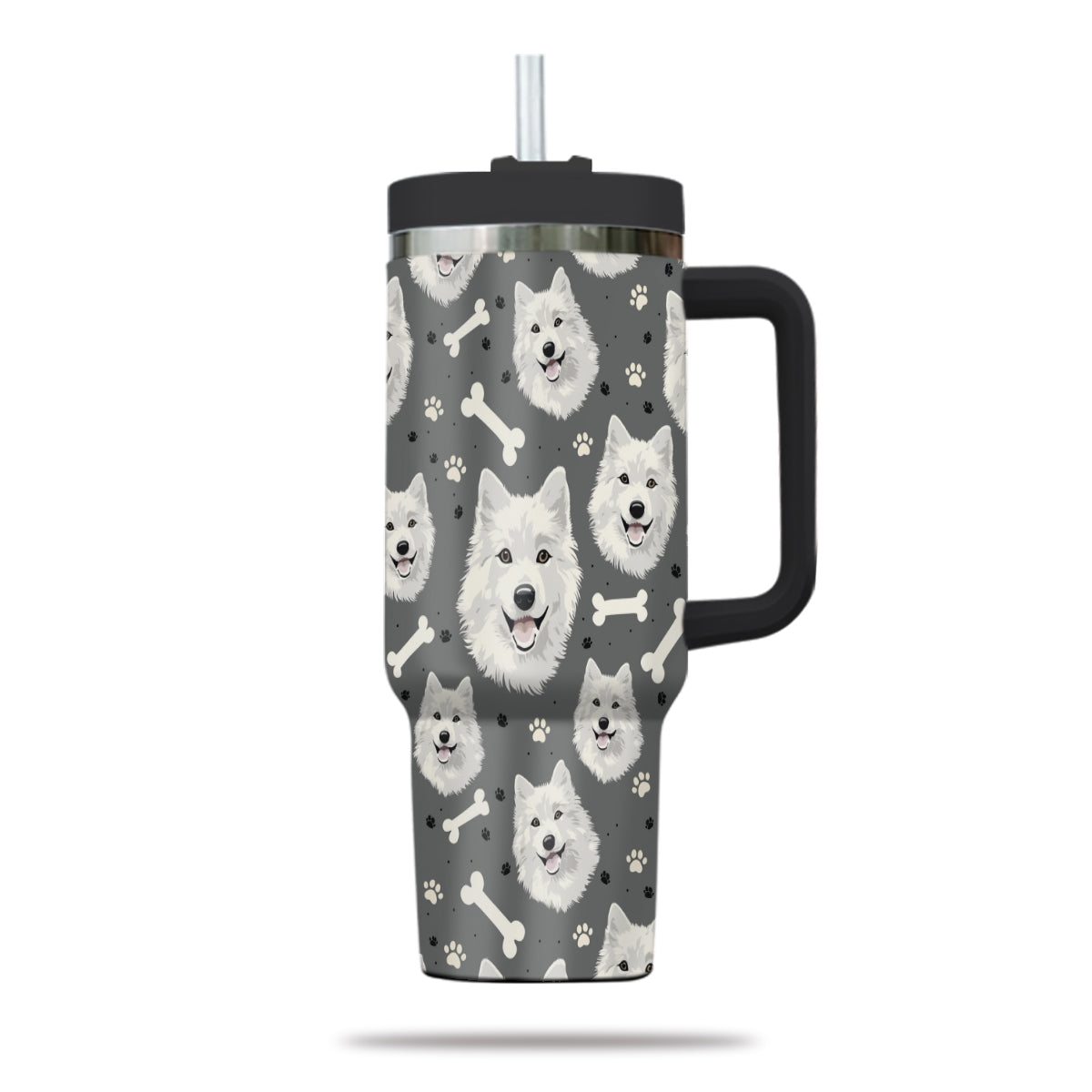 Cute Samoyed Tumbler 40oz With Handle, Samoyed Pattern 40oz Tumbler, Dog Paw Photo Tumbler with Straw, Dog Lover Tumbler, Stainless Steel Tumbler, Insulated Tumbler 02