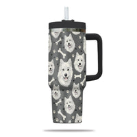 Thumbnail for Cute Samoyed Tumbler 40oz With Handle, Samoyed Pattern 40oz Tumbler, Dog Paw Photo Tumbler with Straw, Dog Lover Tumbler, Stainless Steel Tumbler, Insulated Tumbler 02