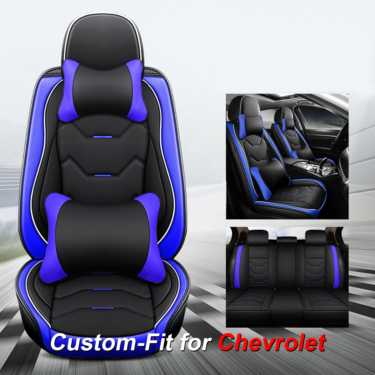 2 Leather Car Seat Covers 5 Seats Full Set, Custom for Fit Sedan SUV Truck Vans Leatherette Automotive Seat Cushion Protector Universal Fit