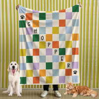 Thumbnail for Personalized Custom Pet Blanket, Dog Name Blanket, Custom Dog Blanket, Custom Cat Gift Checkered Blanket, Monogrammed Puppy Blanket Dog Dad Gift