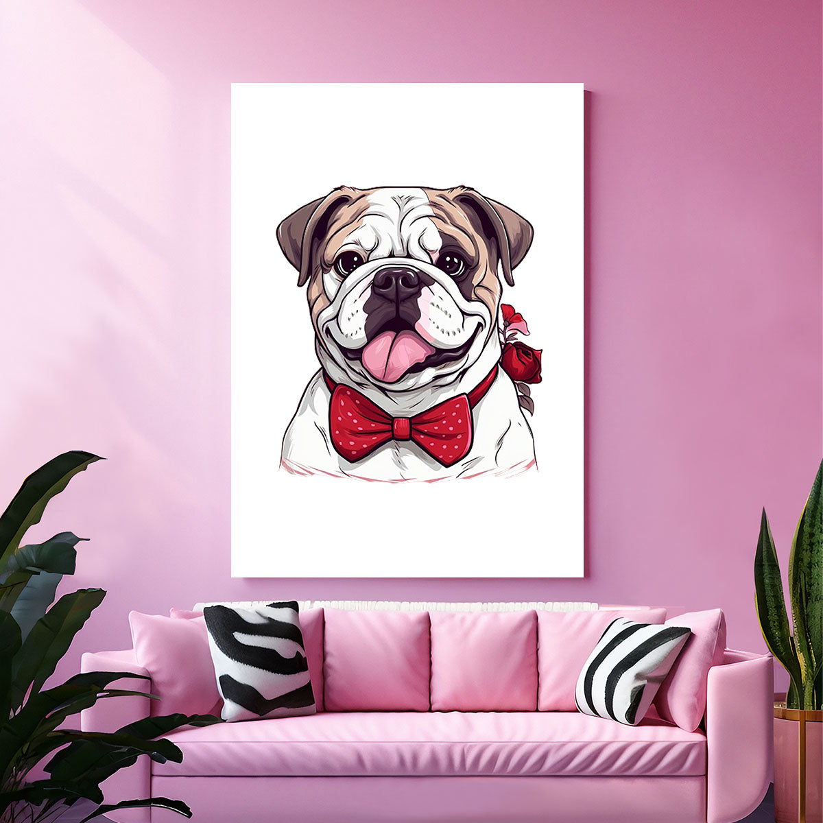 Cute Valentine Puppy Heart, Valentine Dog Canvas Print, Cute Bulldog Love Canvas Wall Art, Valentine's Dog Painting, Valentine's Canvas, Pet Lover, Valentines Gift