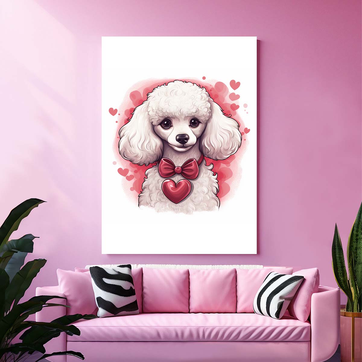 Cute Valentine Puppy Heart, Valentine Dog Canvas Print, Cute Poodle Love Canvas Wall Art, Valentine's Dog Painting, Valentine's Canvas, Pet Lover, Valentines Gift
