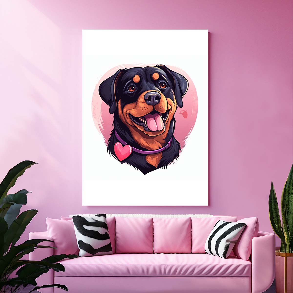 Cute Valentine Puppy Heart, Valentine Dog Canvas Print, Cute Rottweiler Love Canvas Wall Art, Valentine's Dog Painting, Valentine's Canvas, Pet Lover, Valentines Gift
