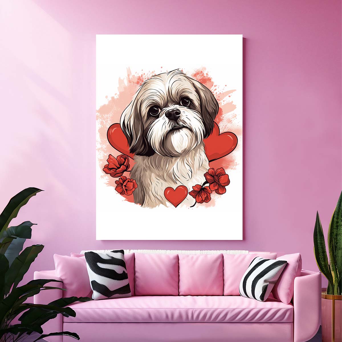 Cute Valentine Puppy Heart, Valentine Dog Canvas Print, Cute Shih Tzu Love Canvas Wall Art, Valentine's Dog Painting, Valentine's Canvas, Pet Lover, Valentines Gift