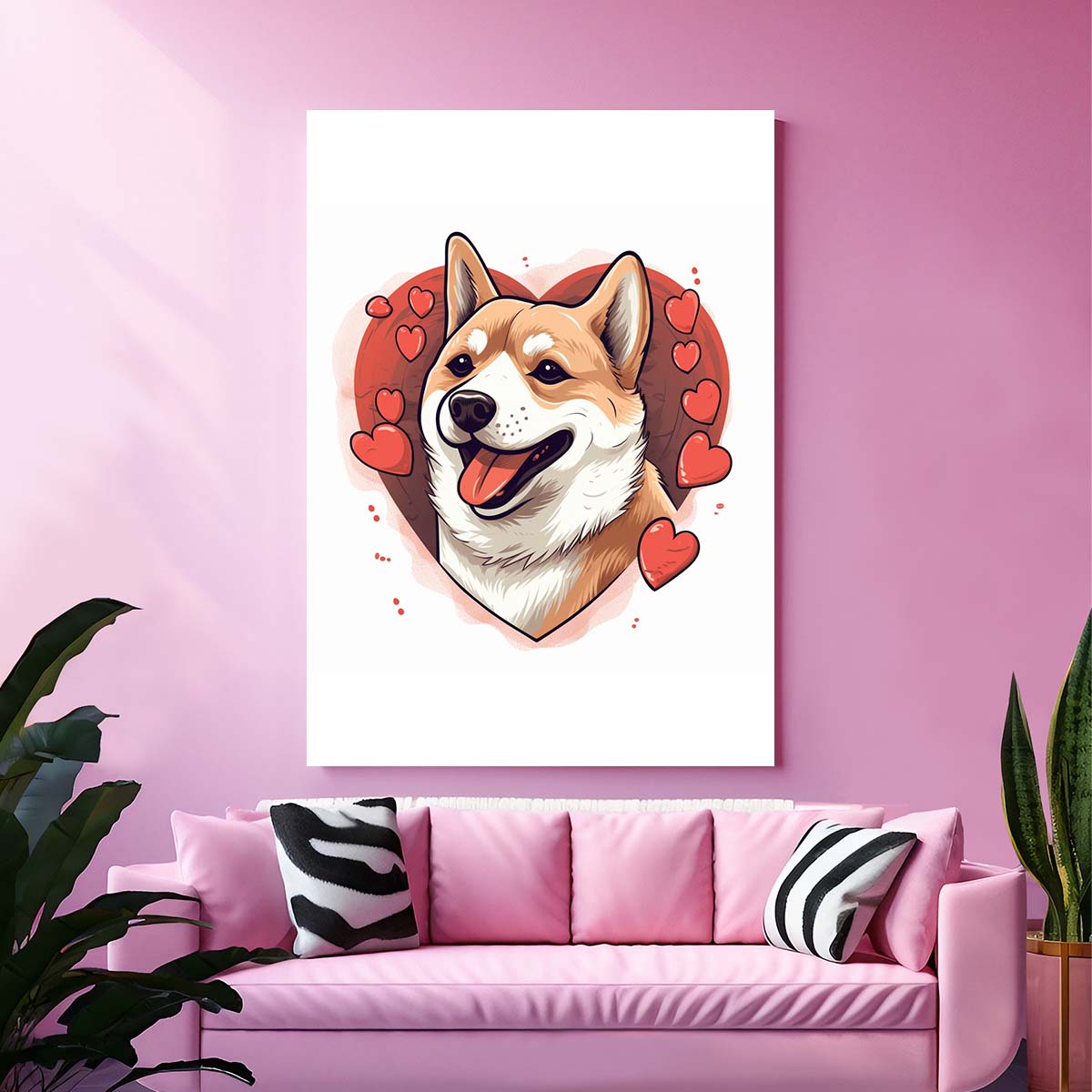 Cute Valentine Puppy Heart, Valentine Dog Canvas Print, Cute Shiba Love Canvas Wall Art, Valentine's Dog Painting, Valentine's Canvas, Pet Lover, Valentines Gift