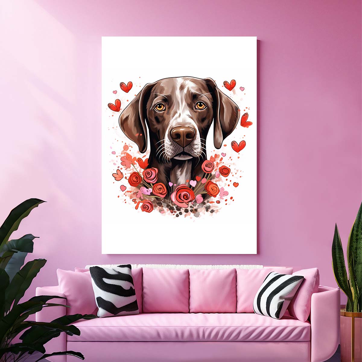 Cute Valentine Puppy Heart, Valentine Dog Canvas Print, Cute German Shorthaired Love Canvas Wall Art, Valentine's Dog Painting, Valentine's Canvas, Pet Lover, Valentines Gift