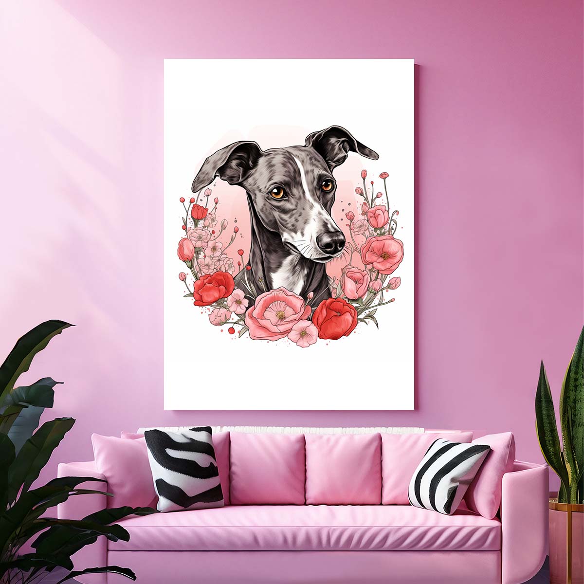 Cute Valentine Puppy Heart, Valentine Dog Canvas Print, Cute Greyhound Love Canvas Wall Art, Valentine's Dog Painting, Valentine's Canvas, Pet Lover, Valentines Gift