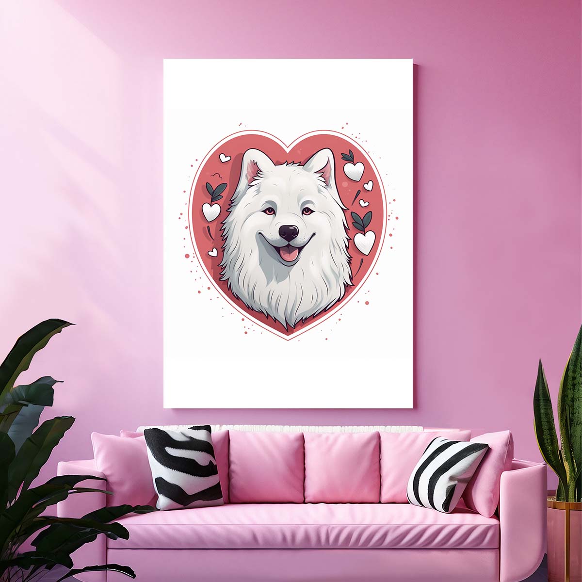 Cute Valentine Puppy Heart, Valentine Dog Canvas Print, Cute Samoyed Love Canvas Wall Art, Valentine's Dog Painting, Valentine's Canvas, Pet Lover, Valentines Gift