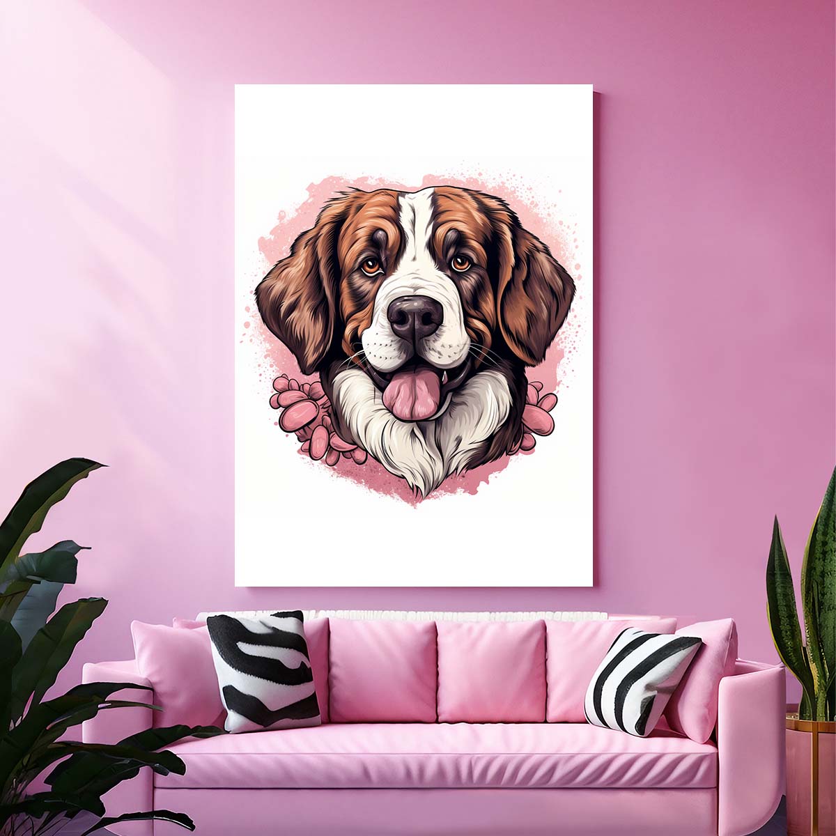 Cute Valentine Puppy Heart, Valentine Dog Canvas Print, Cute St.Bernard  Love Canvas Wall Art, Valentine's Dog Painting, Valentine's Canvas, Pet Lover, Valentines Gift