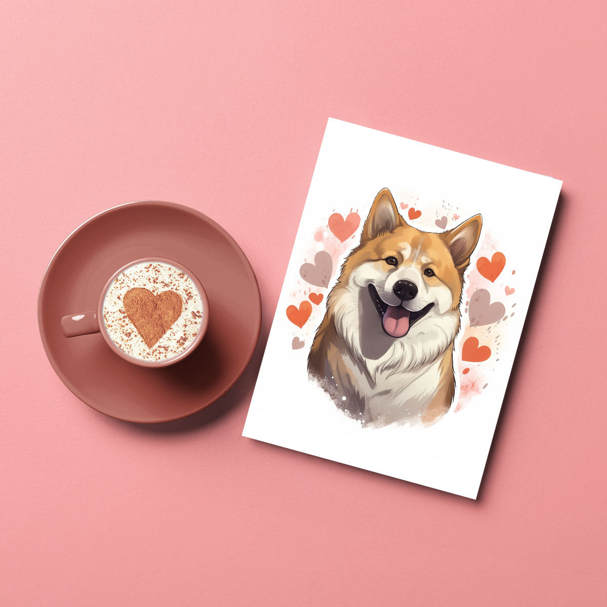 Cute Valentine Puppy Heart, Valentine Dog Canvas Print, Cute Akita Love Canvas Wall Art, Valentine's Dog Painting, Valentine's Canvas, Pet Lover, Valentines Gift