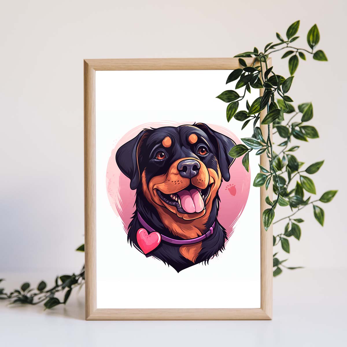 Cute Valentine Puppy Heart, Valentine Dog Canvas Print, Cute Rottweiler Love Canvas Wall Art, Valentine's Dog Painting, Valentine's Canvas, Pet Lover, Valentines Gift