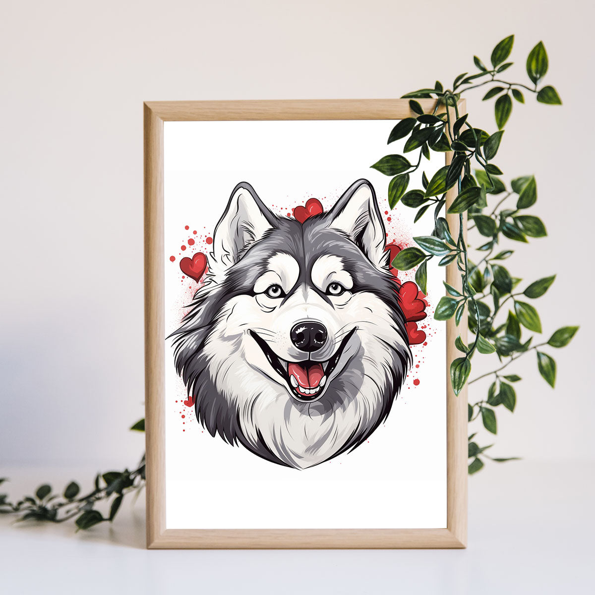 Cute Valentine Puppy Heart, Valentine Dog Canvas Print, Cute Alaska Love Canvas Wall Art, Valentine's Dog Painting, Valentine's Canvas, Pet Lover, Valentines Gift