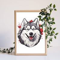 Thumbnail for Cute Valentine Puppy Heart, Valentine Dog Canvas Print, Cute Alaska Love Canvas Wall Art, Valentine's Dog Painting, Valentine's Canvas, Pet Lover, Valentines Gift