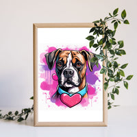 Thumbnail for Cute Valentine Puppy Heart, Valentine Dog Canvas Print, Cute Boxer Love Canvas Wall Art, Valentine's Dog Painting, Valentine's Canvas, Pet Lover, Valentines Gift
