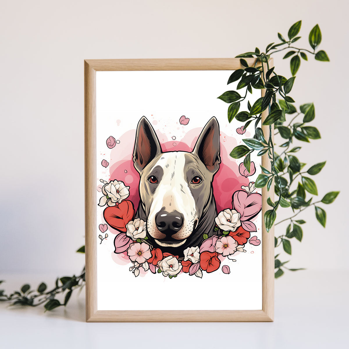 Cute Valentine Puppy Heart, Valentine Dog Canvas Print, Cute Bull Terrier Love Canvas Wall Art, Valentine's Dog Painting, Valentine's Canvas, Pet Lover, Valentines Gift