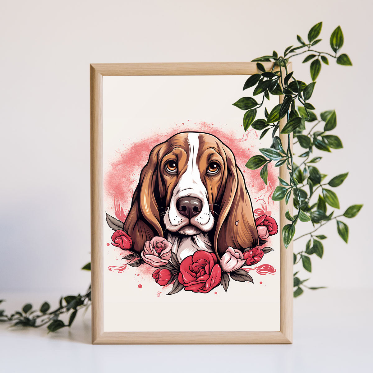 Cute Valentine Puppy Heart, Valentine Dog Canvas Print, Cute Basset Hound Love Canvas Wall Art, Valentine's Dog Painting, Valentine's Canvas, Pet Lover, Valentines Gift