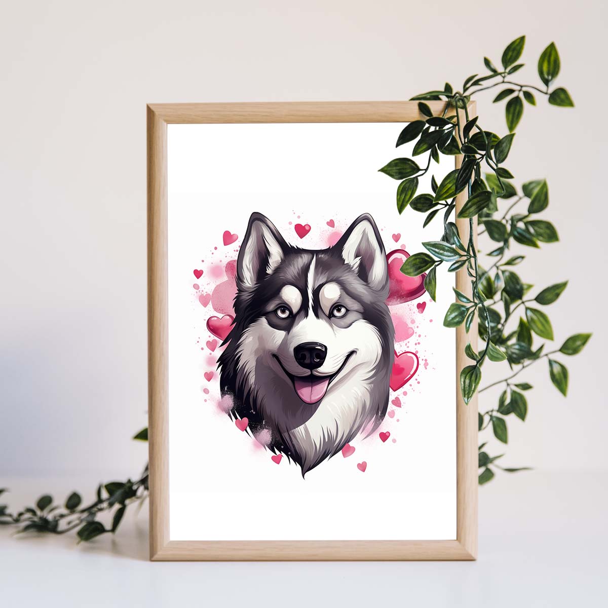 Cute Valentine Puppy Heart, Valentine Dog Canvas Print, Cute Siberian Husky Love Canvas Wall Art, Valentine's Dog Painting, Valentine's Canvas, Pet Lover, Valentines Gift