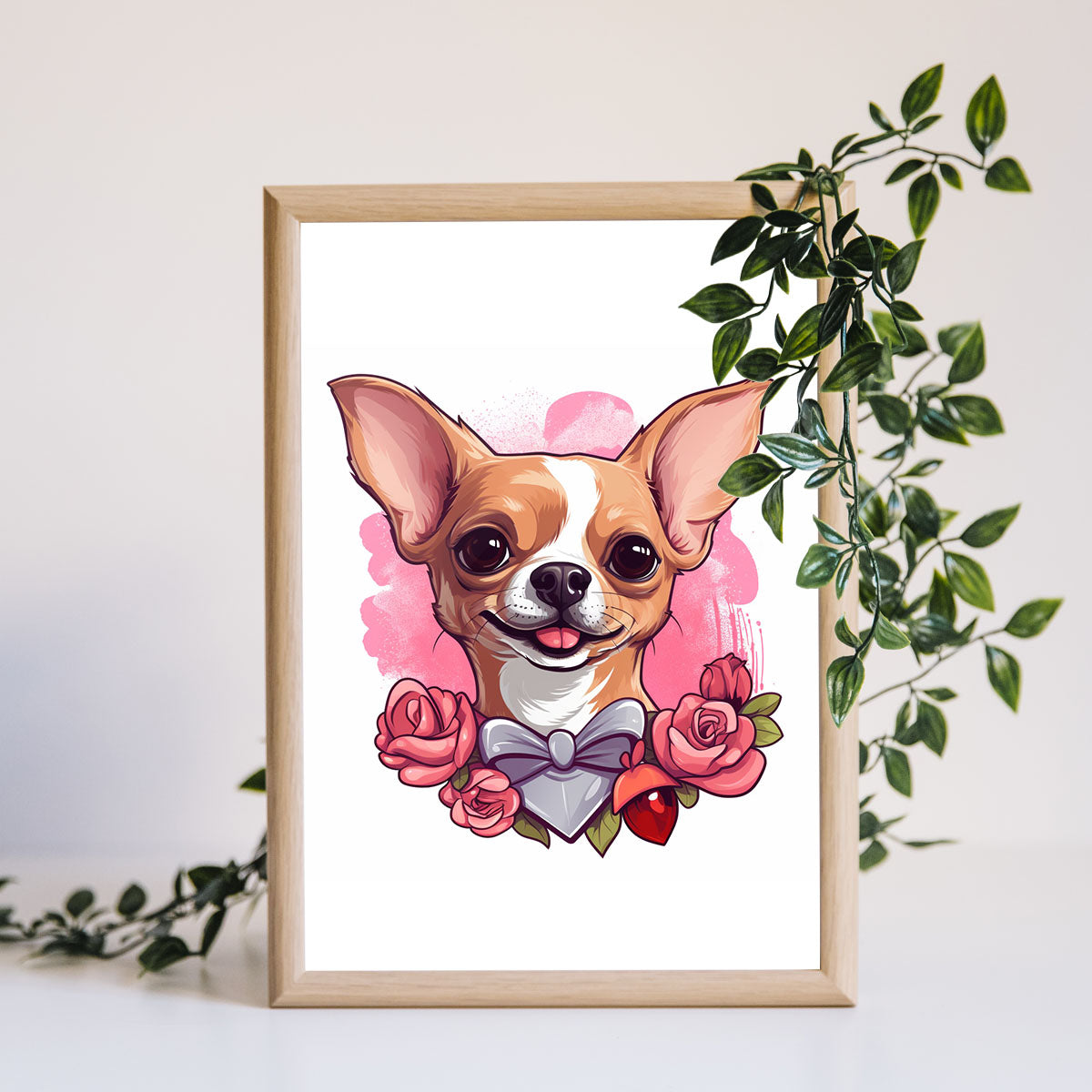Cute Valentine Puppy Heart, Valentine Dog Canvas Print, Cute Chihuahua Love Canvas Wall Art, Valentine's Dog Painting, Valentine's Canvas, Pet Lover, Valentines Gift