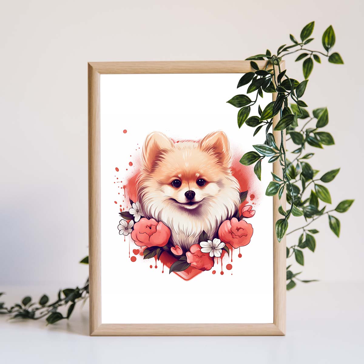 Cute Valentine Puppy Heart, Valentine Dog Canvas Print, Cute Pomeranian Love Canvas Wall Art, Valentine's Dog Painting, Valentine's Canvas, Pet Lover, Valentines Gift