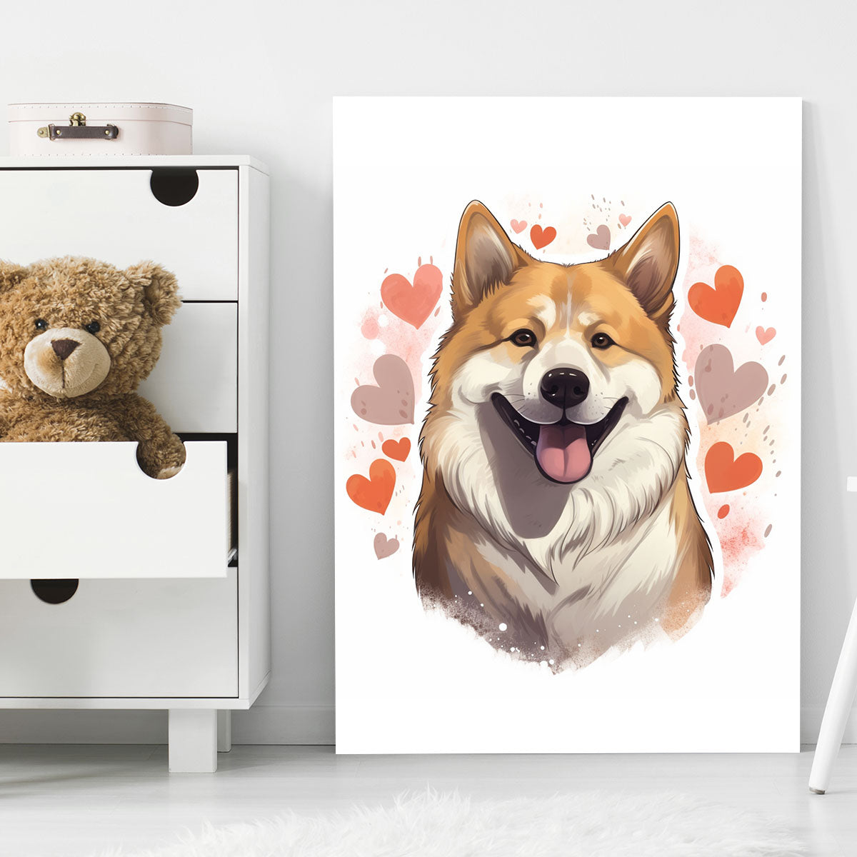 Cute Valentine Puppy Heart, Valentine Dog Canvas Print, Cute Akita Love Canvas Wall Art, Valentine's Dog Painting, Valentine's Canvas, Pet Lover, Valentines Gift