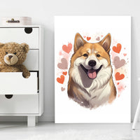 Thumbnail for Cute Valentine Puppy Heart, Valentine Dog Canvas Print, Cute Akita Love Canvas Wall Art, Valentine's Dog Painting, Valentine's Canvas, Pet Lover, Valentines Gift