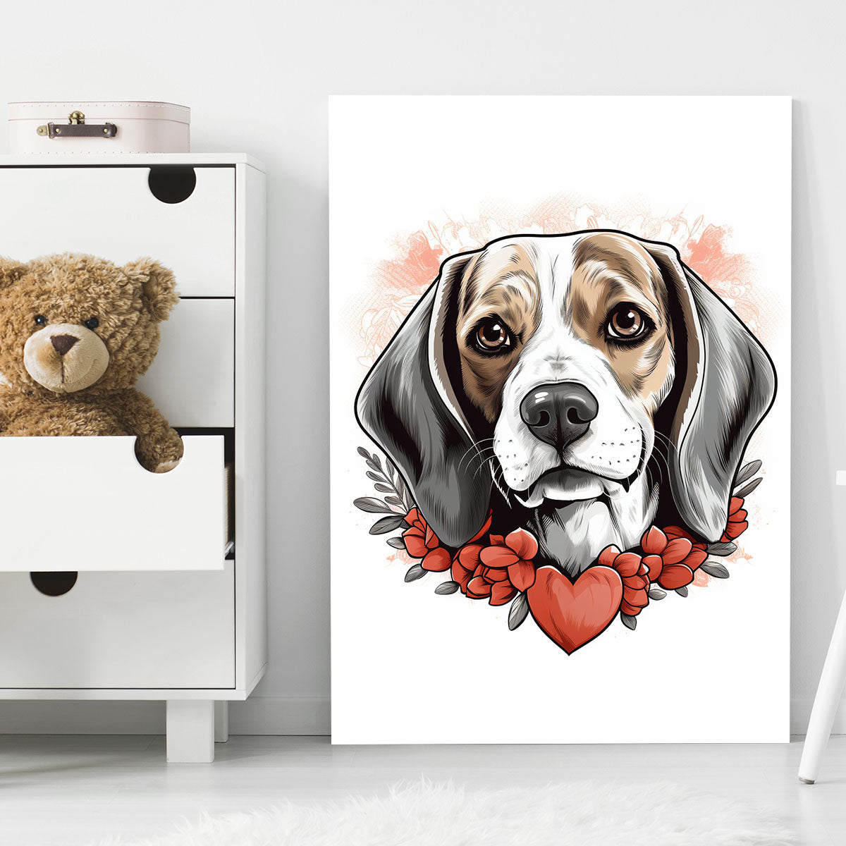 Cute Valentine Puppy Heart, Valentine Dog Canvas Print, Cute Beagle Love Canvas Wall Art, Valentine's Dog Painting, Valentine's Canvas, Pet Lover, Valentines Gift