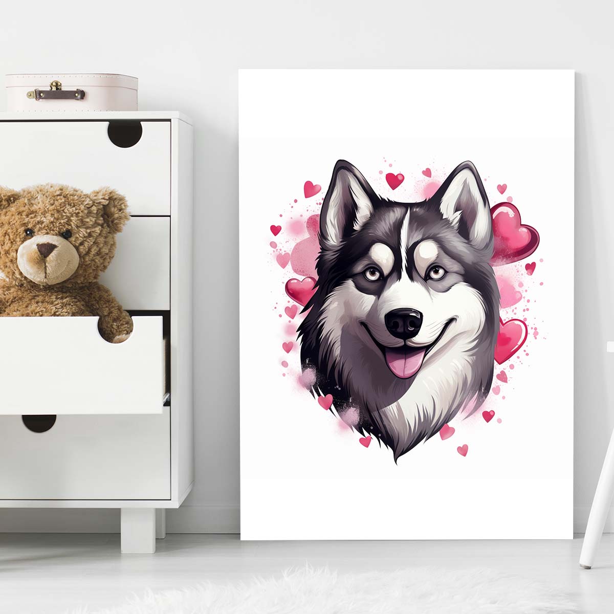 Cute Valentine Puppy Heart, Valentine Dog Canvas Print, Cute Siberian Husky Love Canvas Wall Art, Valentine's Dog Painting, Valentine's Canvas, Pet Lover, Valentines Gift