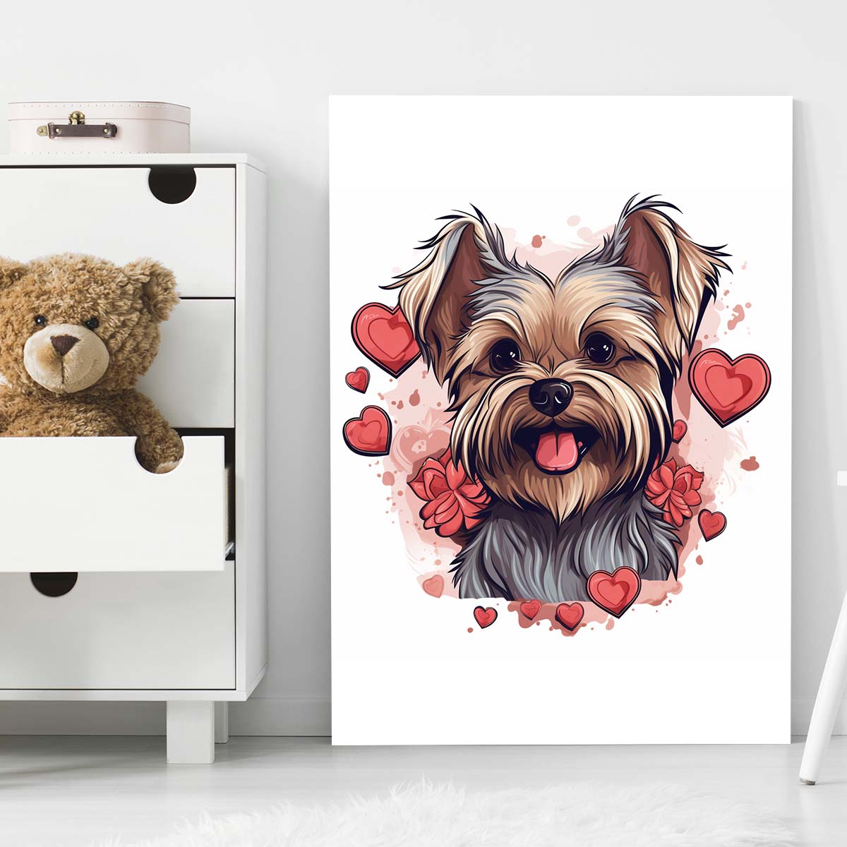 Cute Valentine Puppy Heart, Valentine Dog Canvas Print, Cute Yorkshire Love Canvas Wall Art, Valentine's Dog Painting, Valentine's Canvas, Pet Lover, Valentines Gift