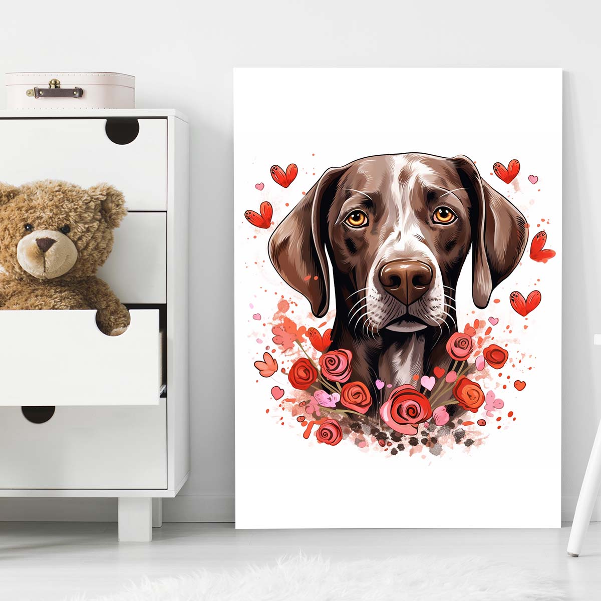 Cute Valentine Puppy Heart, Valentine Dog Canvas Print, Cute German Shorthaired Love Canvas Wall Art, Valentine's Dog Painting, Valentine's Canvas, Pet Lover, Valentines Gift