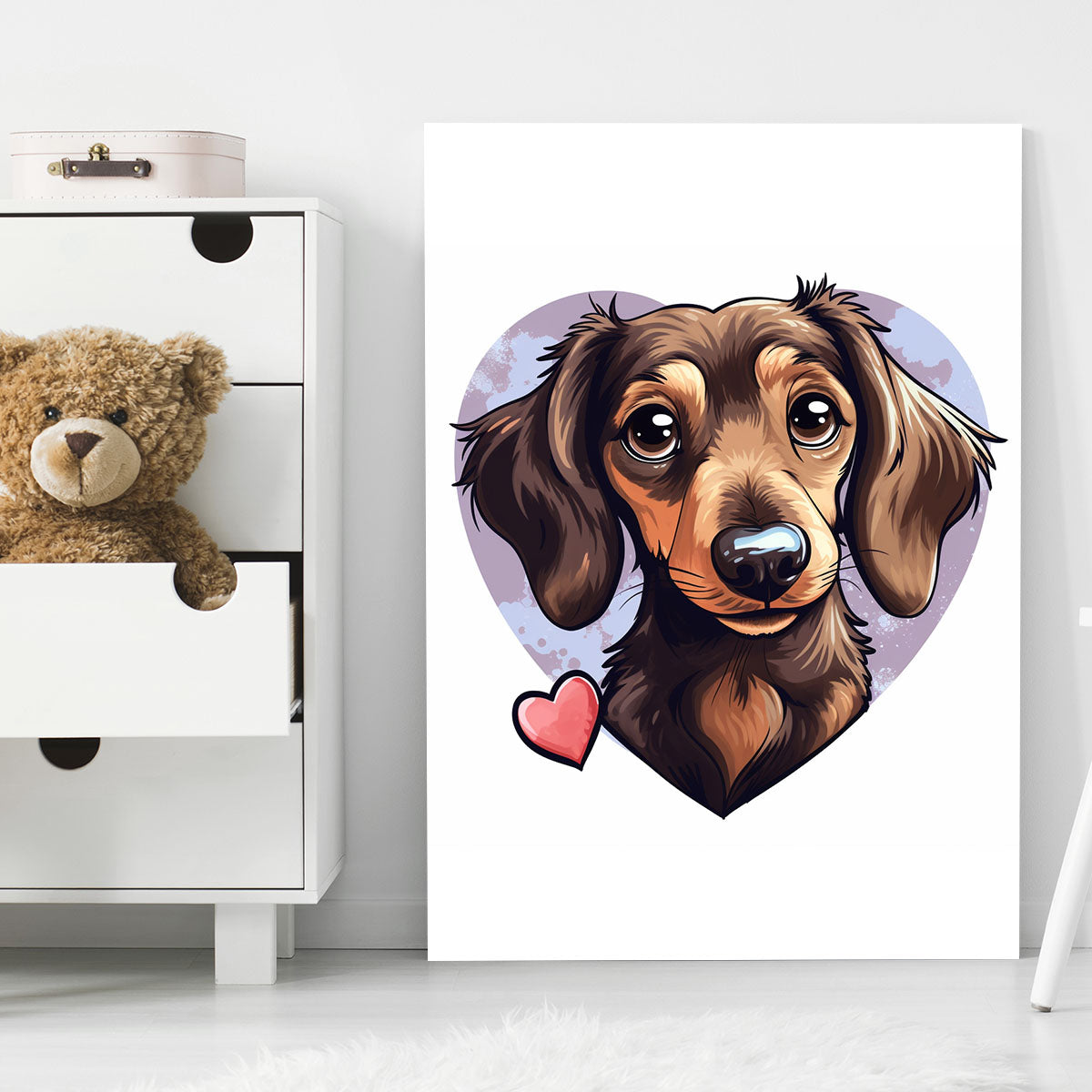 Cute Valentine Puppy Heart, Valentine Dog Canvas Print, Cute Dachshund Love Canvas Wall Art, Valentine's Dog Painting, Valentine's Canvas, Pet Lover, Valentines Gift