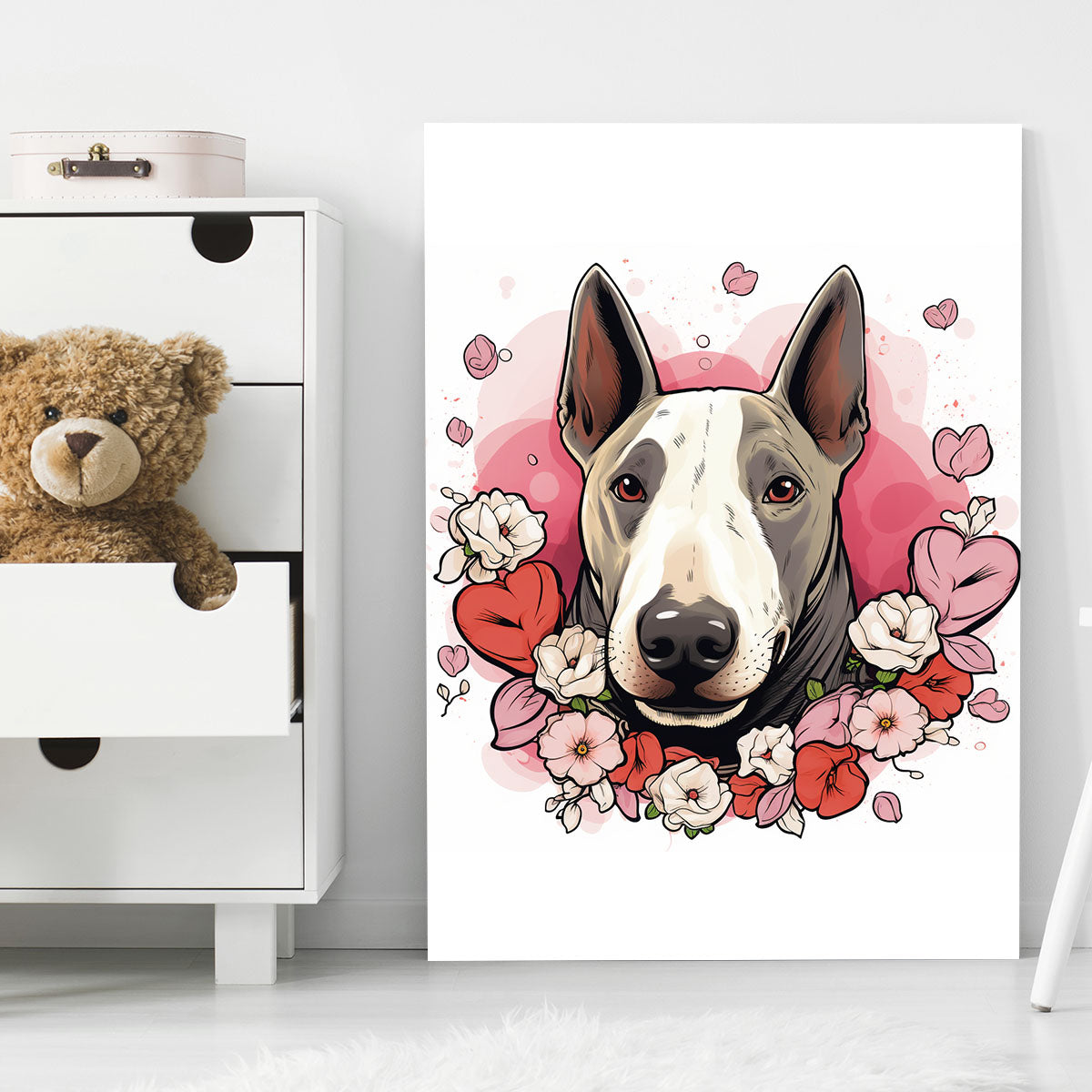 Cute Valentine Puppy Heart, Valentine Dog Canvas Print, Cute Bull Terrier Love Canvas Wall Art, Valentine's Dog Painting, Valentine's Canvas, Pet Lover, Valentines Gift