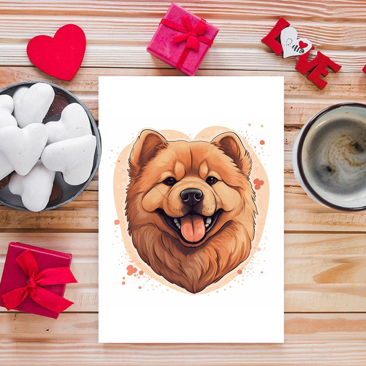 Cute Valentine Puppy Heart, Valentine Dog Canvas Print, Cute Chow Chow Love Canvas Wall Art, Valentine's Dog Painting, Valentine's Canvas, Pet Lover, Valentines Gift