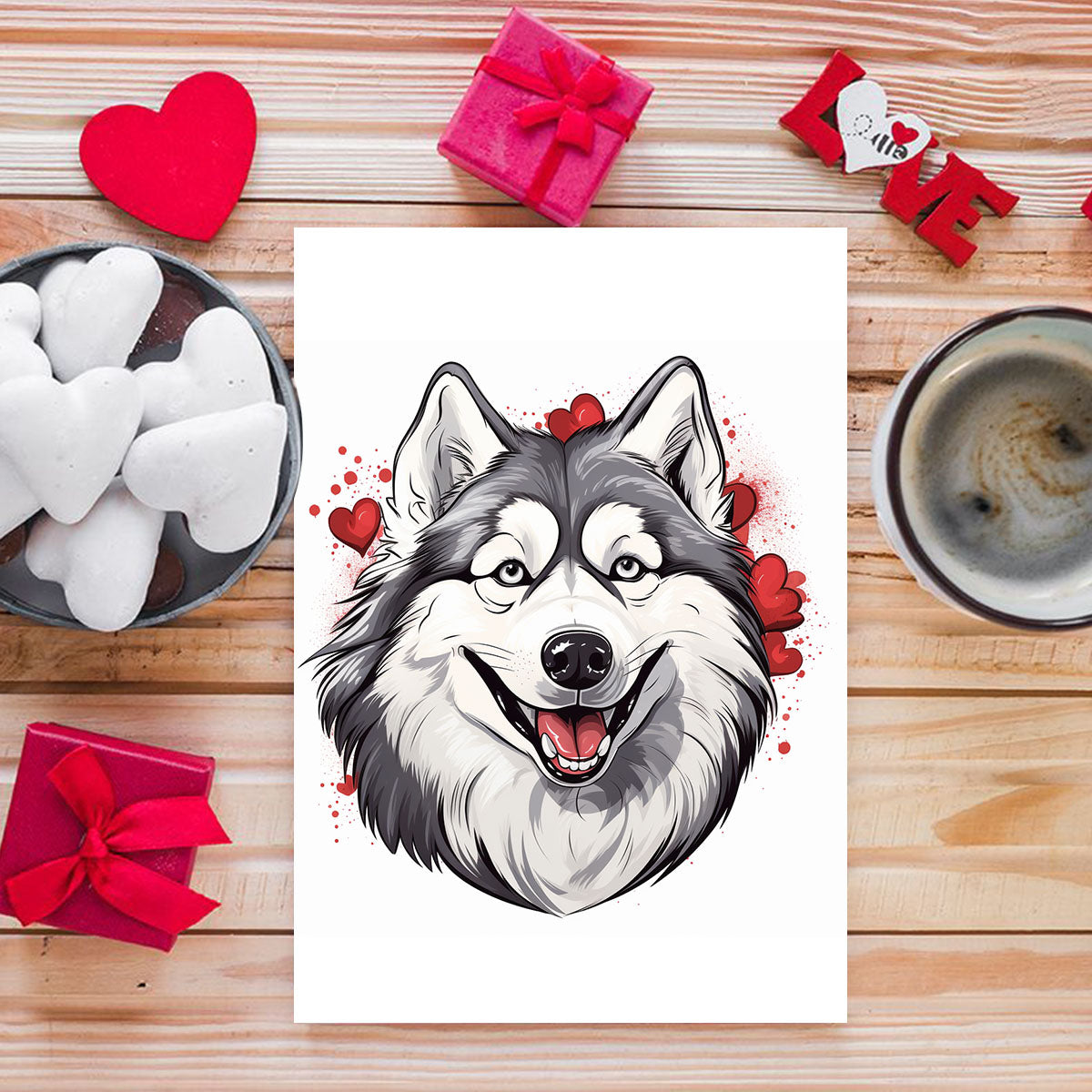 Cute Valentine Puppy Heart, Valentine Dog Canvas Print, Cute Alaska Love Canvas Wall Art, Valentine's Dog Painting, Valentine's Canvas, Pet Lover, Valentines Gift