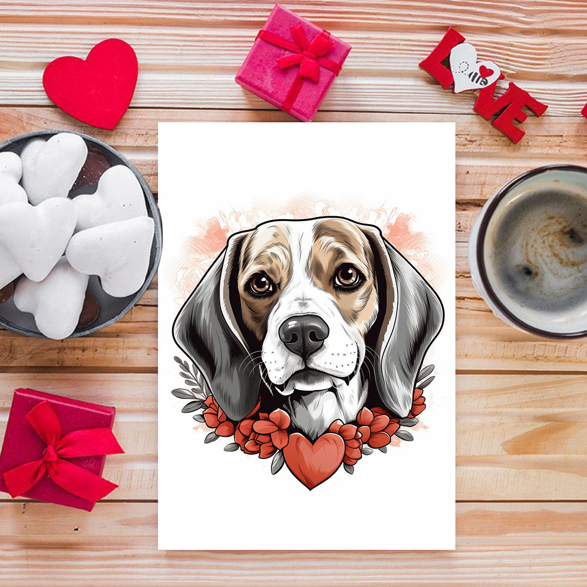 Cute Valentine Puppy Heart, Valentine Dog Canvas Print, Cute Beagle Love Canvas Wall Art, Valentine's Dog Painting, Valentine's Canvas, Pet Lover, Valentines Gift