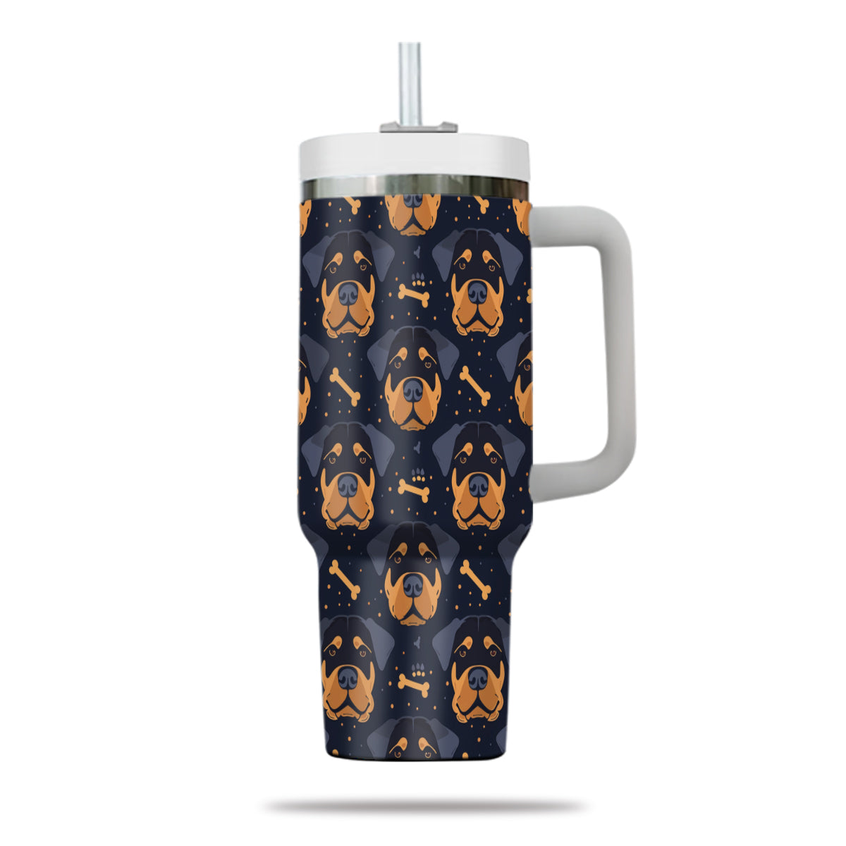 Cute Rottweiler Tumbler 40oz With Handle, Rottweiler Pattern 40oz Tumbler, Dog Paw Photo Tumbler with Straw, Dog Lover Tumbler, Stainless Steel Tumbler, Insulated Tumbler