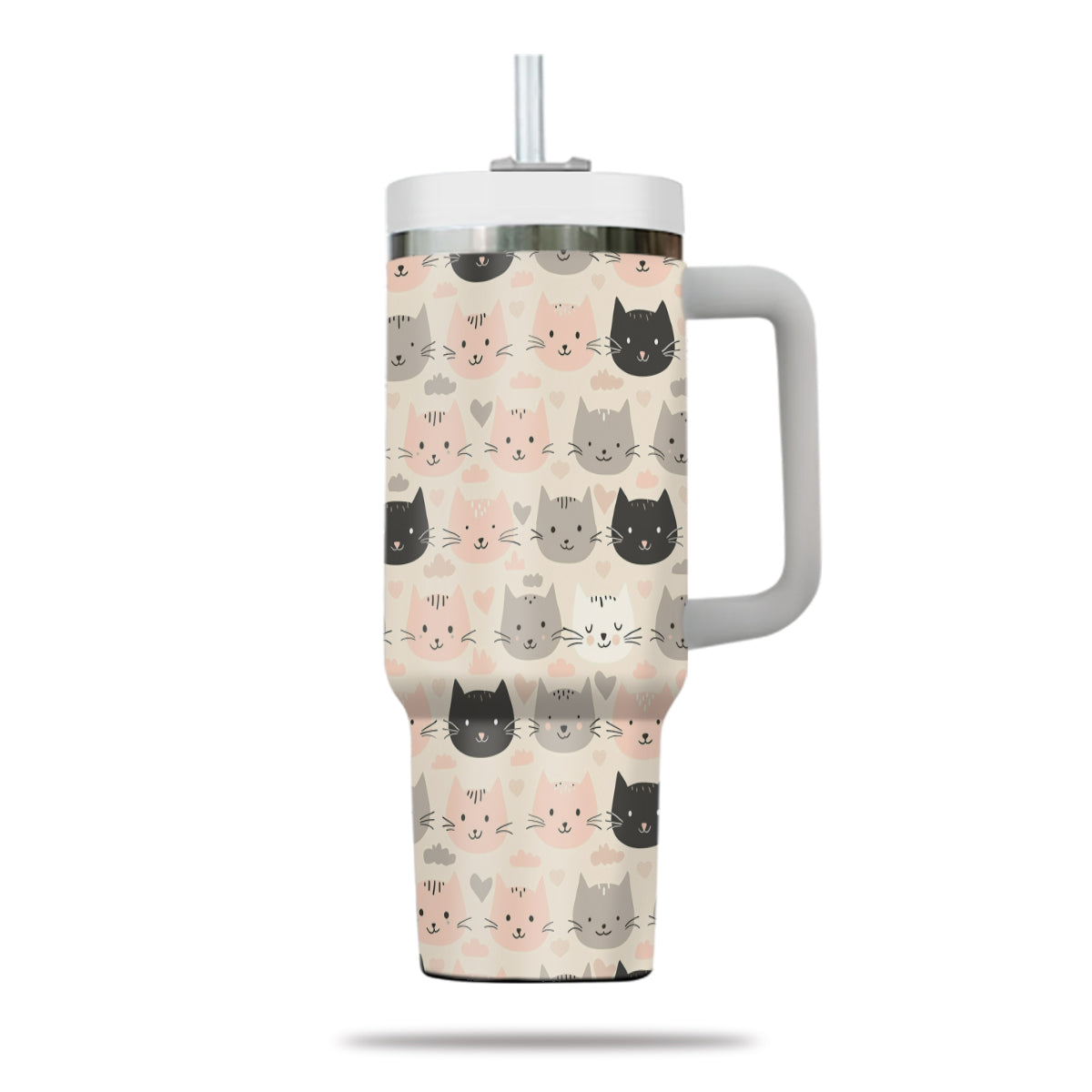 Cute Cat Tumbler 40oz With Handle, Cat Pattern 40oz Tumbler, Cat Lover Tumbler 40oz, Stainless Steel Tumbler, Insulated Tumbler 11