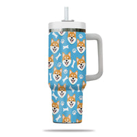 Thumbnail for Cute Shiba Tumbler 40oz With Handle, Shiba Pattern 40oz Tumbler, Dog Paw Photo Tumbler with Straw, Dog Lover Tumbler, Stainless Steel Tumbler, Insulated Tumbler 01