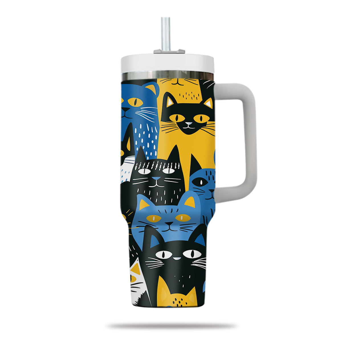 Cute Cat Tumbler 40oz With Handle, Cat Pattern 40oz Tumbler, Cat Lover Tumbler 40oz, Stainless Steel Tumbler, Insulated Tumbler 29