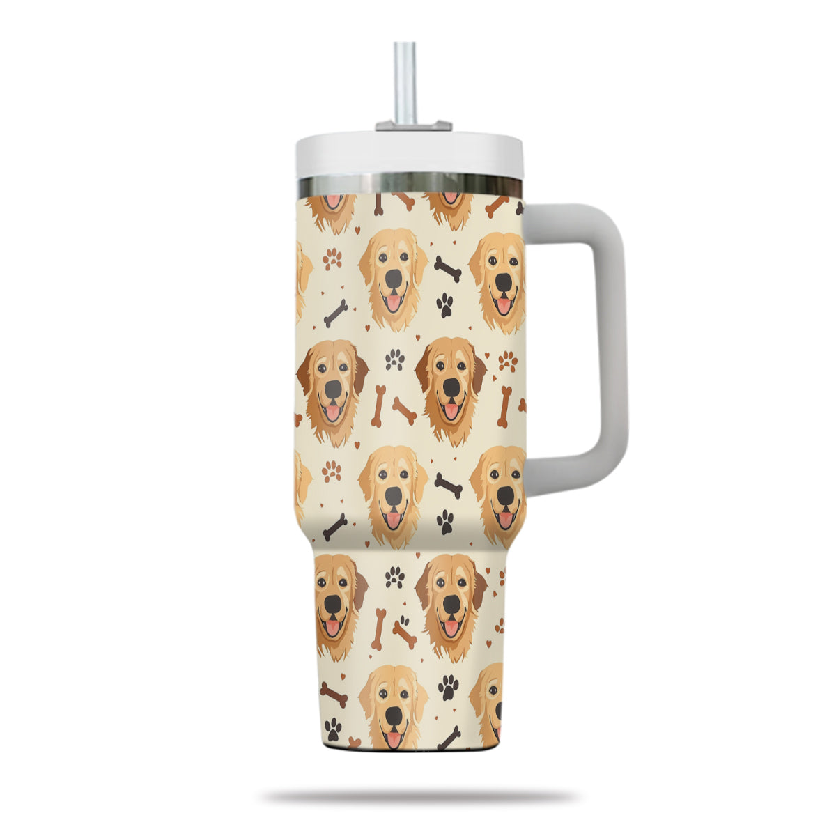 Cute Golden Retriever Tumbler 40oz With Handle, Golden Retriever Pattern 40oz Tumbler, Dog Paw Photo Tumbler with Straw, Dog Lover Tumbler, Stainless Steel Tumbler, Insulated Tumbler