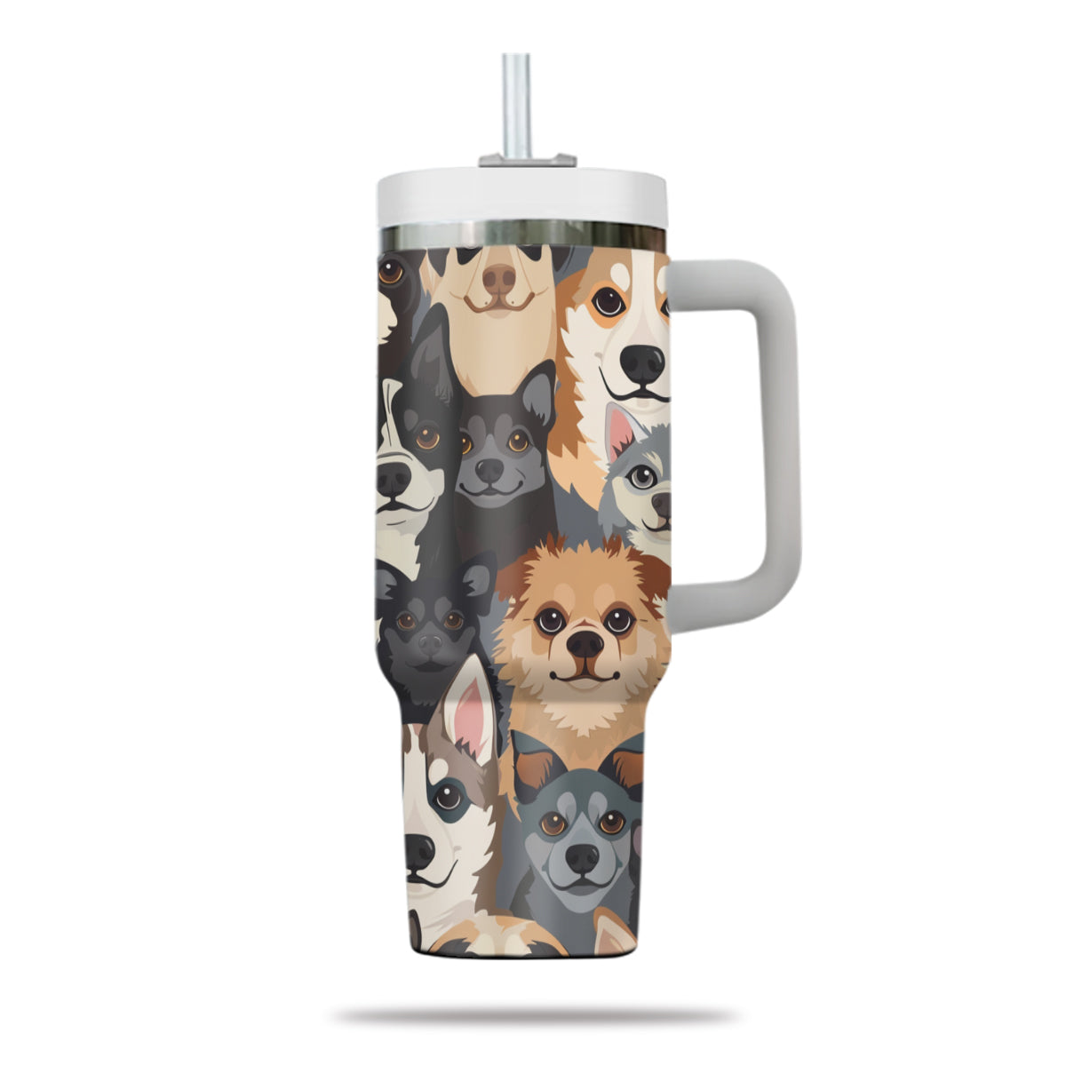 Cute Dog Tumbler 40oz With Handle, Dog Face Pattern 40oz Tumbler, Puppies Tumbler with Straw, Dog Lover Tumbler, Stainless Steel Tumbler, Insulated Tumbler 05