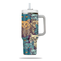 Thumbnail for Cute Cat Tumbler 40oz With Handle, Cat Pattern 40oz Tumbler, Cat Lover Tumbler 40oz, Stainless Steel Tumbler, Insulated Tumbler 24