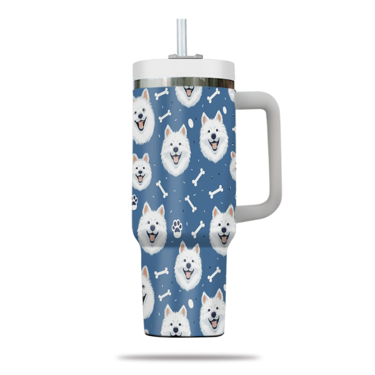 Cute Samoyed Tumbler 40oz With Handle, Samoyed Pattern 40oz Tumbler, Dog Paw Photo Tumbler with Straw, Dog Lover Tumbler, Stainless Steel Tumbler, Insulated Tumbler 01