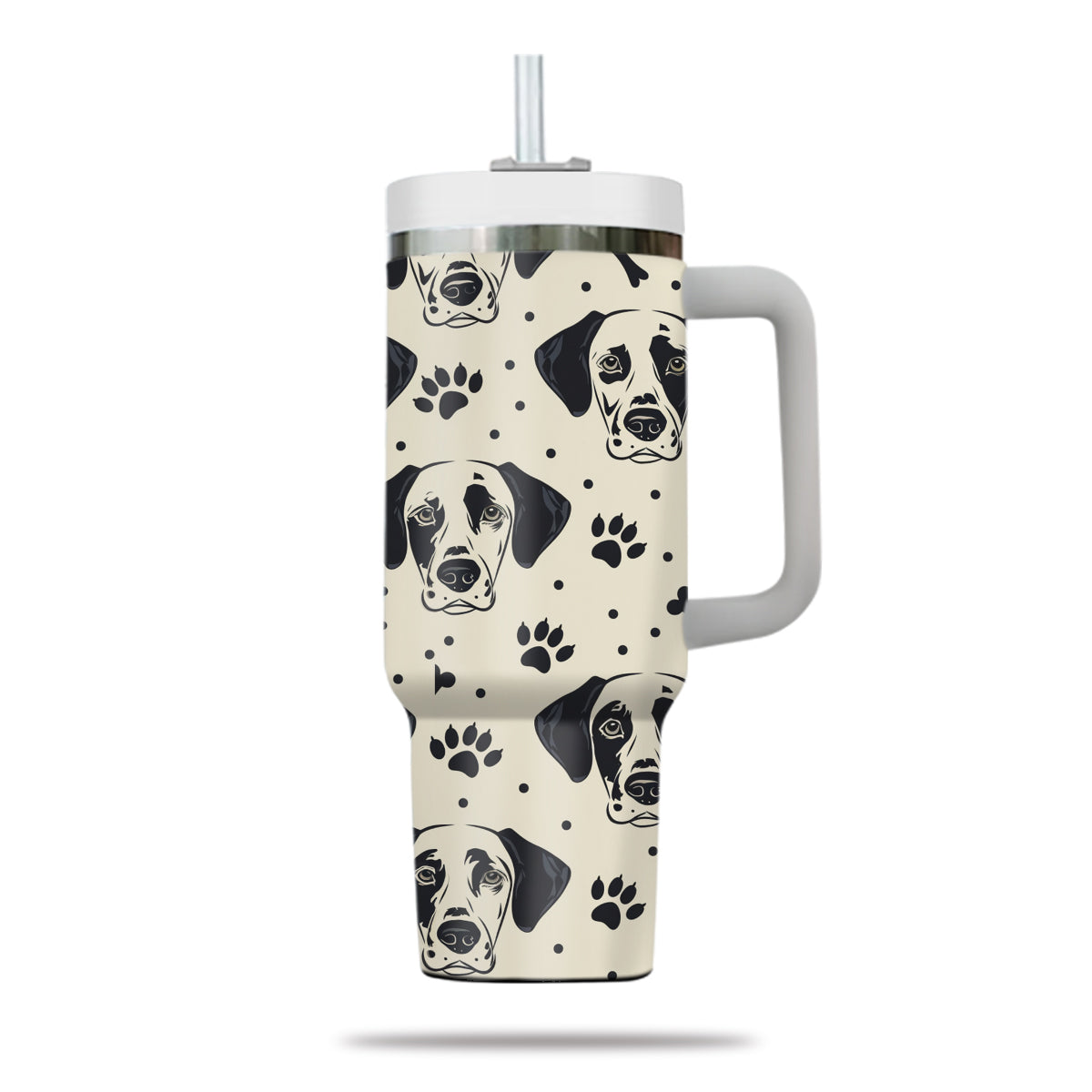 Cute Dalmatian Tumbler 40oz With Handle, Dalmatian Pattern 40oz Tumbler, Dog Paw Photo Tumbler with Straw, Dog Lover Tumbler, Stainless Steel Tumbler, Insulated Tumbler