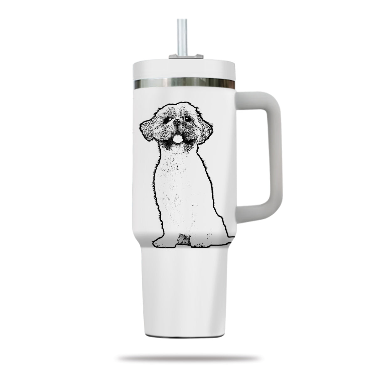 Custom Pet Photo Tumbler 40oz With Handle, Line Drawing Photo Tumbler, Line Art, Puppies Tumbler with Straw, Dog Lover Tumbler, Stainless Steel Tumbler, Insulated Tumbler, Pet Photo Gift with Custom Pet Image, Custom Pet Art, Pet Drawing 12