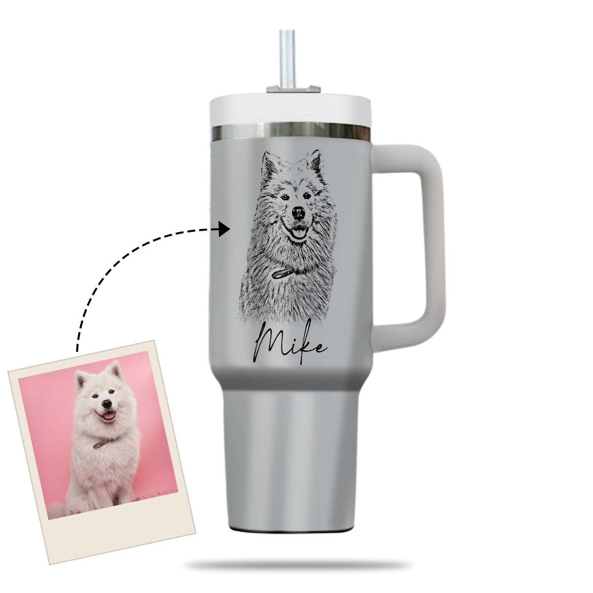 Custom Pet Photo Tumbler 40oz With Handle, Dog Photo Tumbler, Puppies Tumbler with Straw, Dog Lover Tumbler, Favorite Pet Tumbler, Stainless Steel Tumbler, Insulated Tumbler, Pet Photo Gift with Custom Pet Image 06